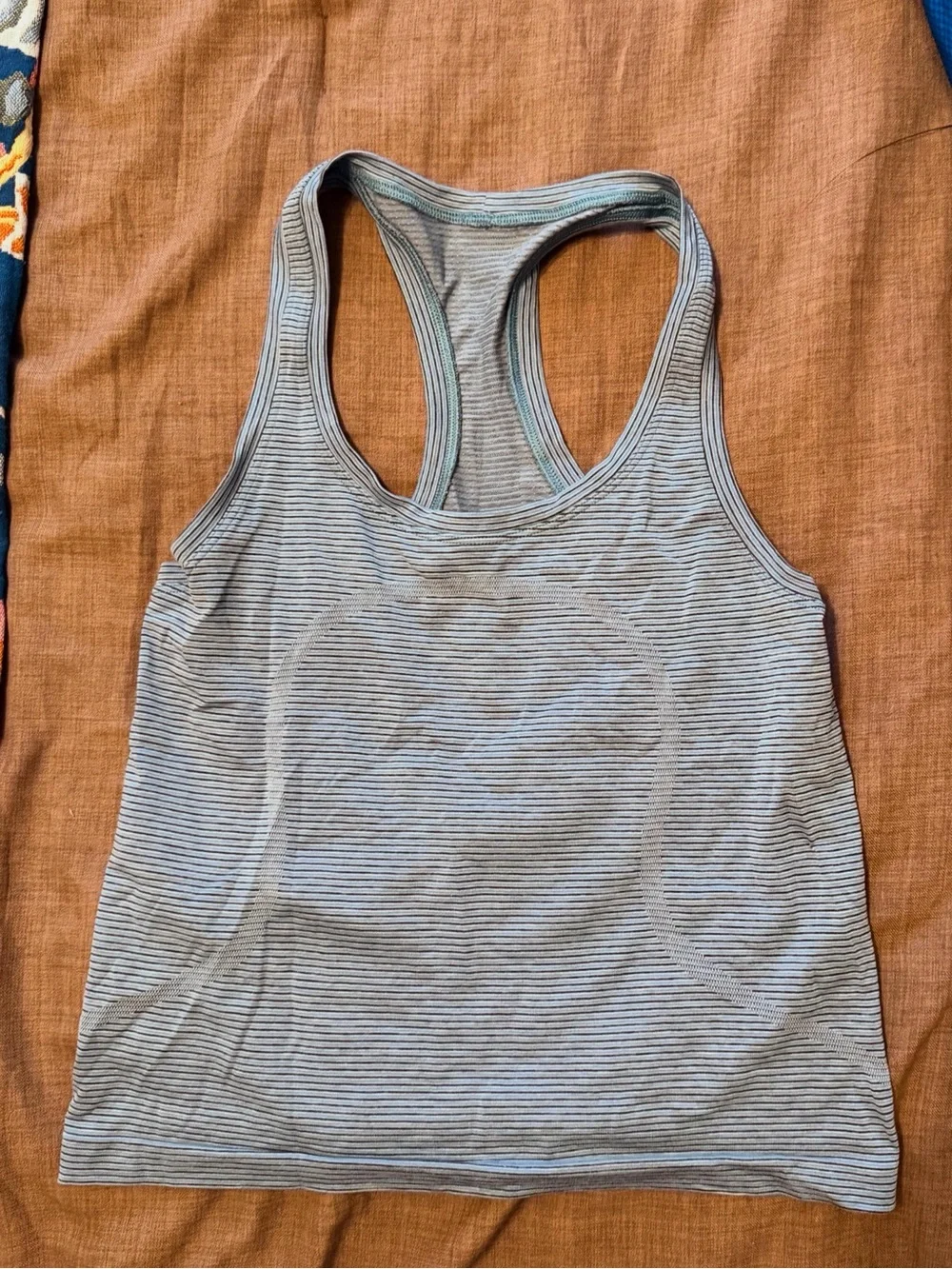 lululemon athletica Light Blue and Gray Striped Racerback Tank